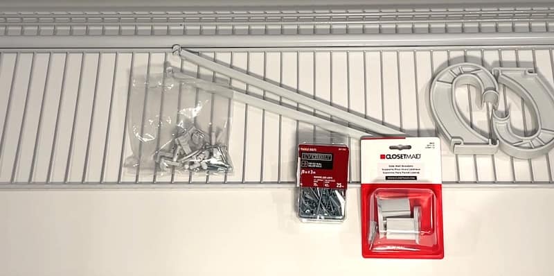 The Closetmaid shelf kit plus recommended additional mounting hardware