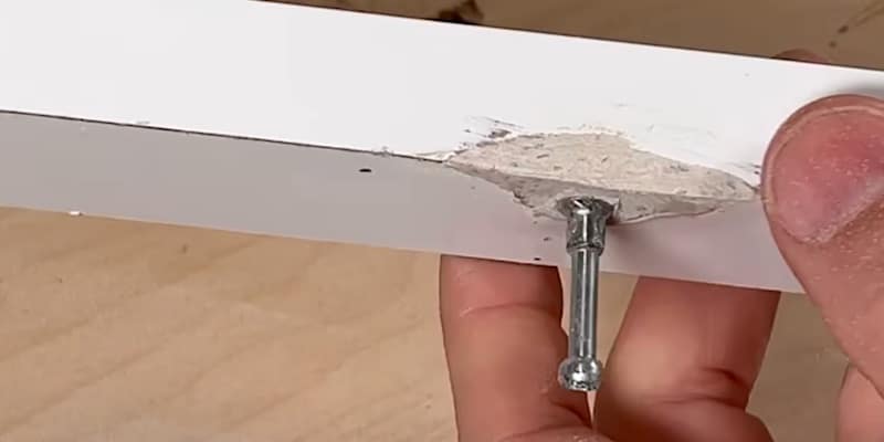 Fix Damaged Ikea Furniture: Fix #3 final product: cam-screw hole regenerated with KwikWood