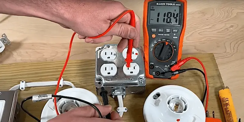 How to Identify Reversed Hot and Neutral Wires: Multimeter registering 118 Volts on neutral is definitely not what we want to see!