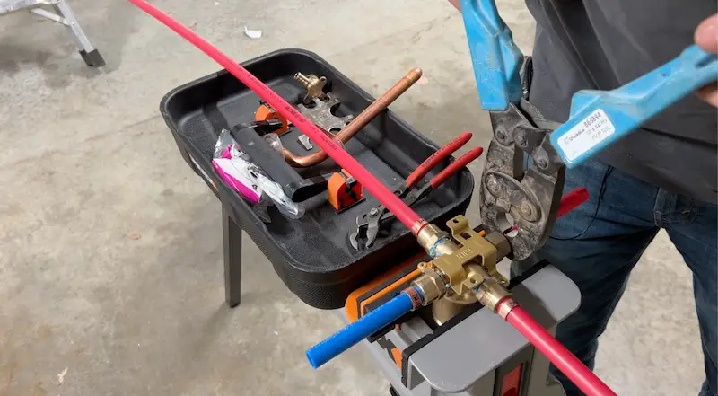 Crimping PEX onto the mixing valve